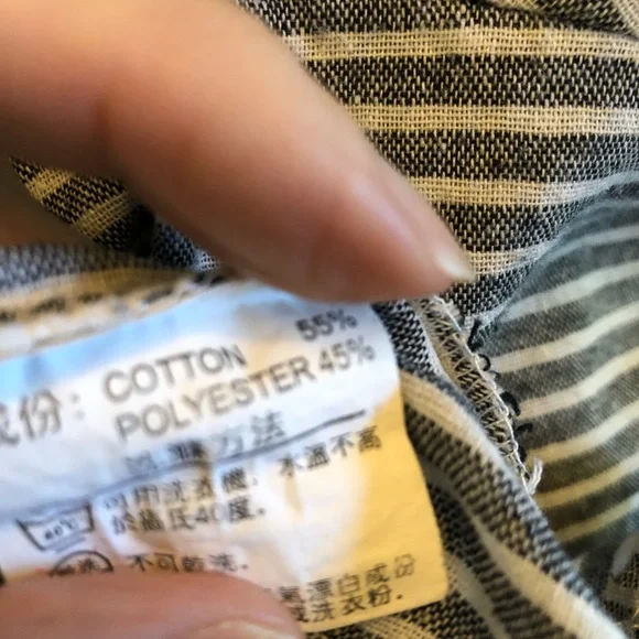 Malina | Gray and white striped shirt sleeved blouse with trim detail - Picture 10 of 11